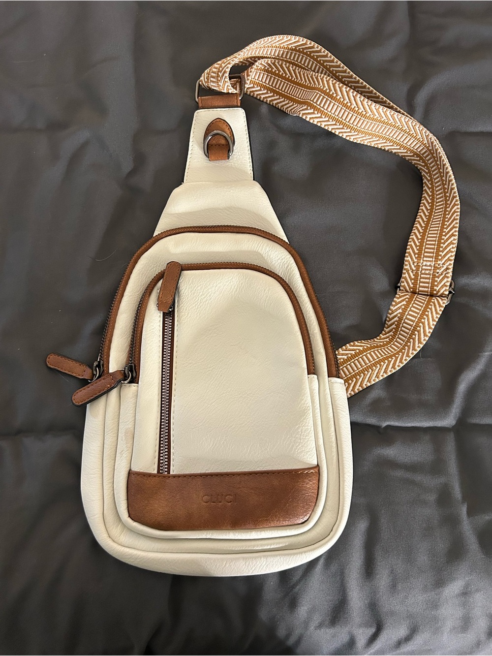 White and Brown Leather Sling Bag